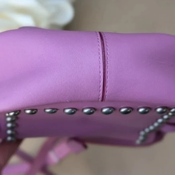Coach Crossbody Dakotah 15 MINI Rivets Studded Saddle Purple Calf Leather 35751 - Picture 6 of 8